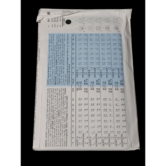 Vtg BUTTERICK 80s Pattern 4474 Womens Size 6-8-10 Loose Fitting Jackets Sewing - Picture 3 of 7